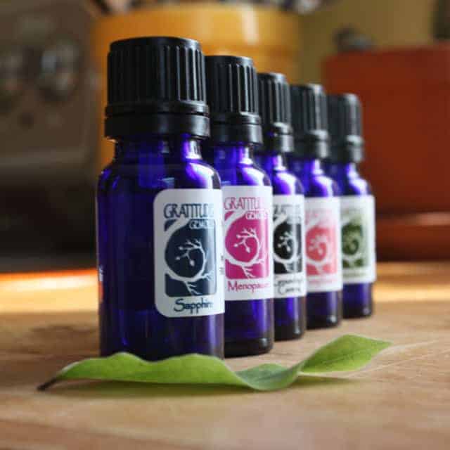 Bottles of Gratitude Gem Oils in a row